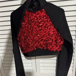 Sequin Embellished Black and Red Women's Top